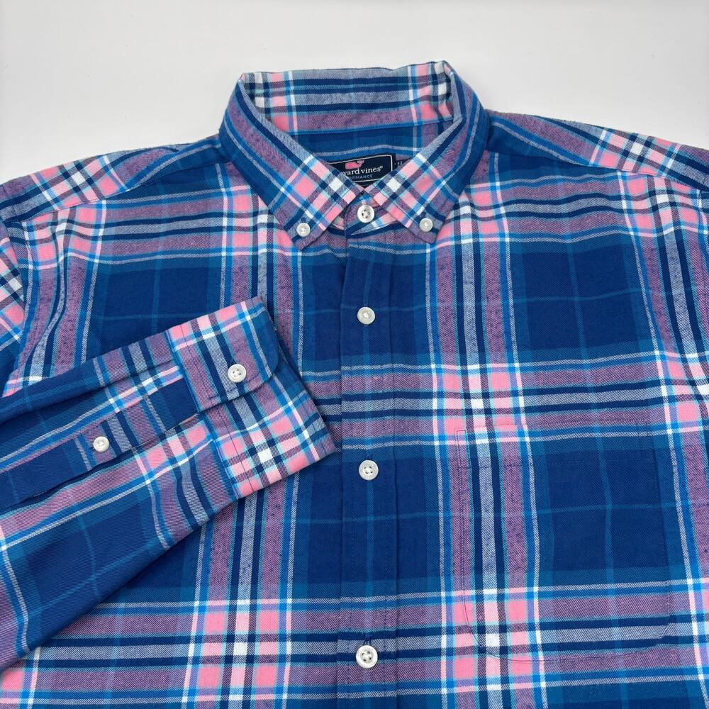 Vineyard Vines Performance Large Blue Pink Plaid Classic Fit Murray‎ Flannel